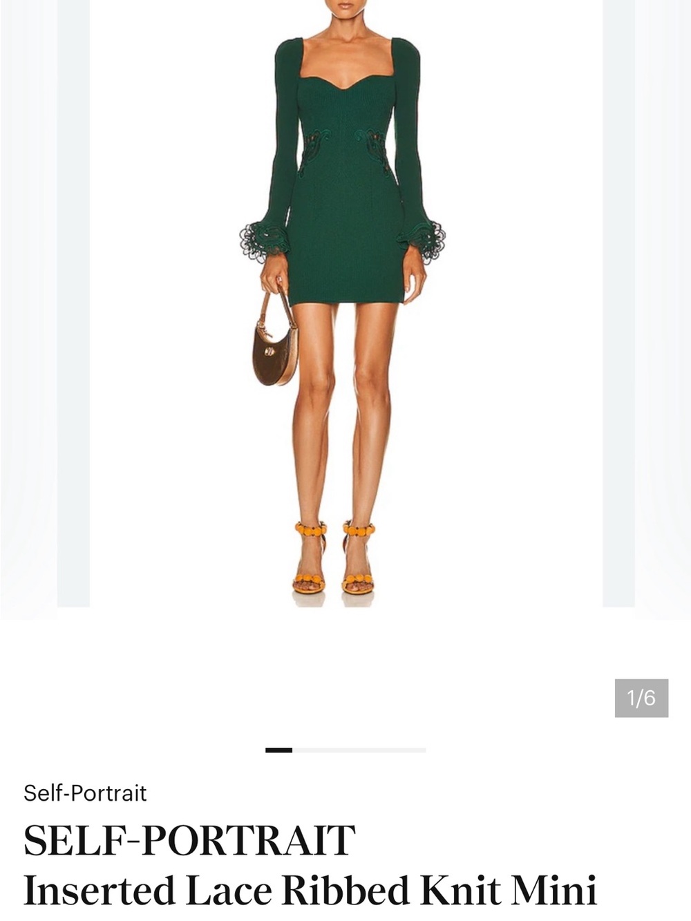 Self-Portrait Emerald Green Long-Sleeve Ribbed Knit Mini Dress